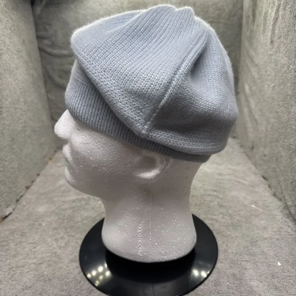 Waysoft 100% Cashmere Beanie Hat Knit Pale Blue Ribbed Luxury Cap‎ Apres Ski